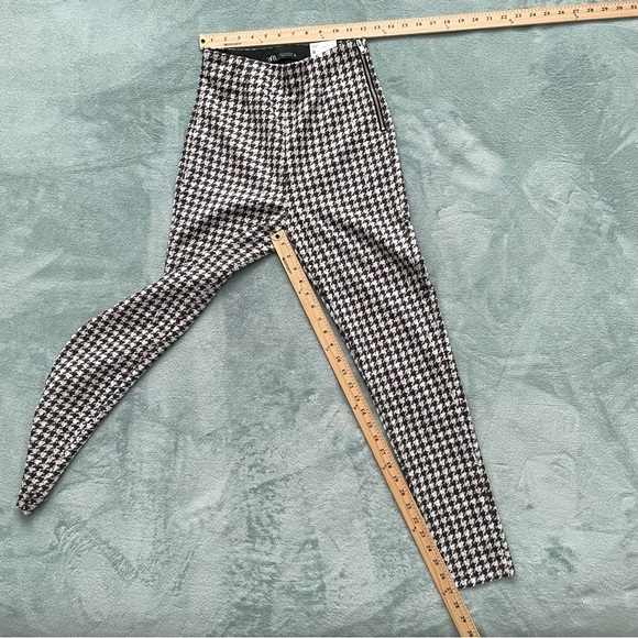 Zara Leggings High Rise Houndstooth Print Brown White Size Small New With Tags - Picture 8 of 9